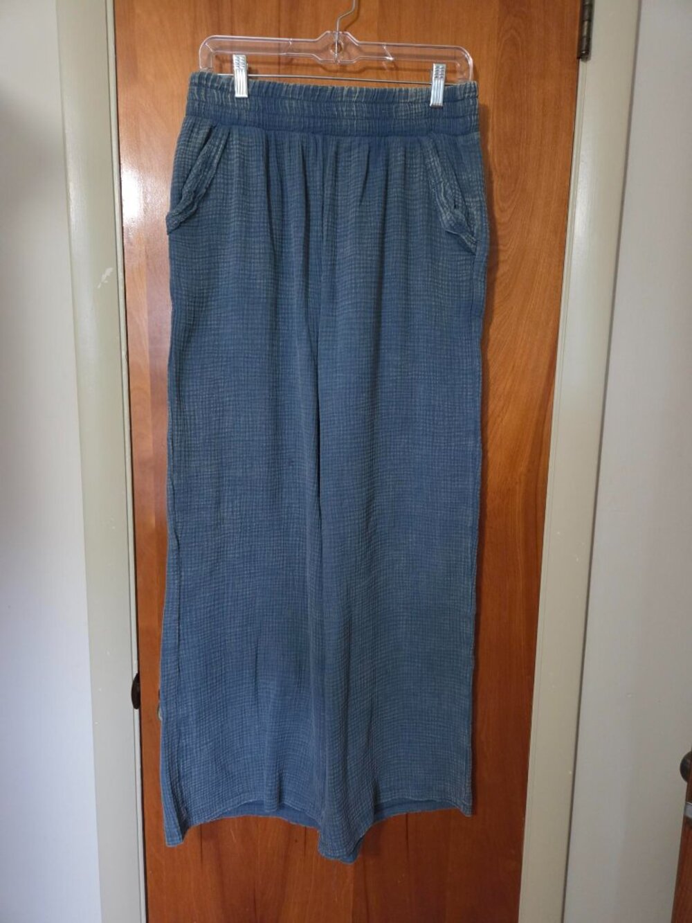 Zenana Washed Double Gauze Elastic Band Waist Pants - Size L